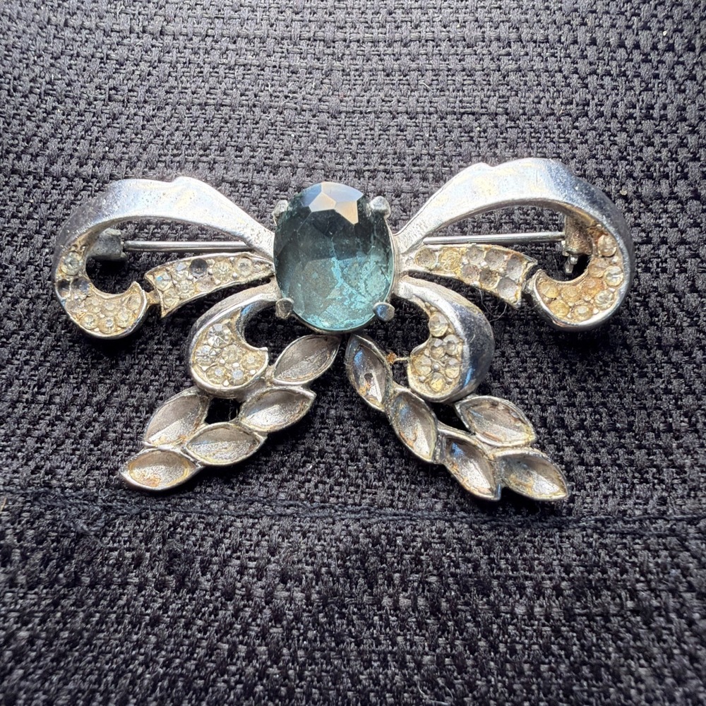 VTG Joseph Wiesner Art Deco Brooch Pin Rhinestone Silver Missing Stones